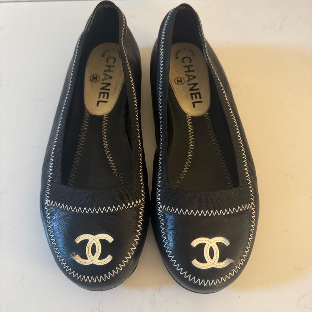 Vintage Chanel Black and White Loafers Size 35.5